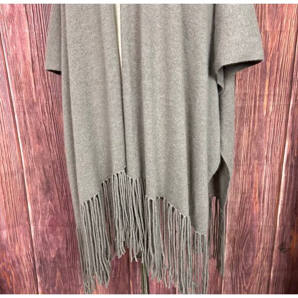 360 Cashmere Shawl Taupe Fringe Trim Open Sides And Front 100% Cashmere One Size - Picture 8 of 8